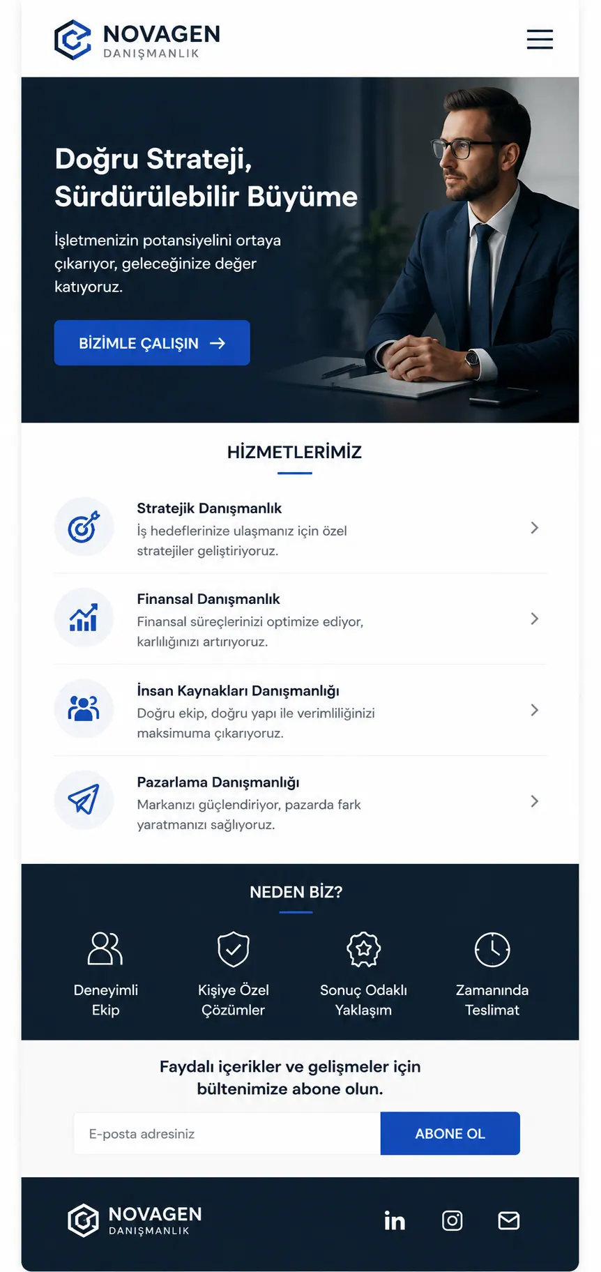 Danışmanlık mobil uyumlu web sitesi arayüzü