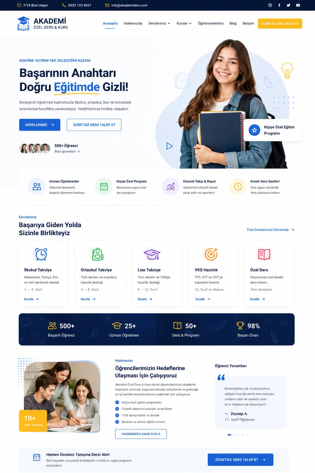 Eğitim kurumu web sitesi arayüzü