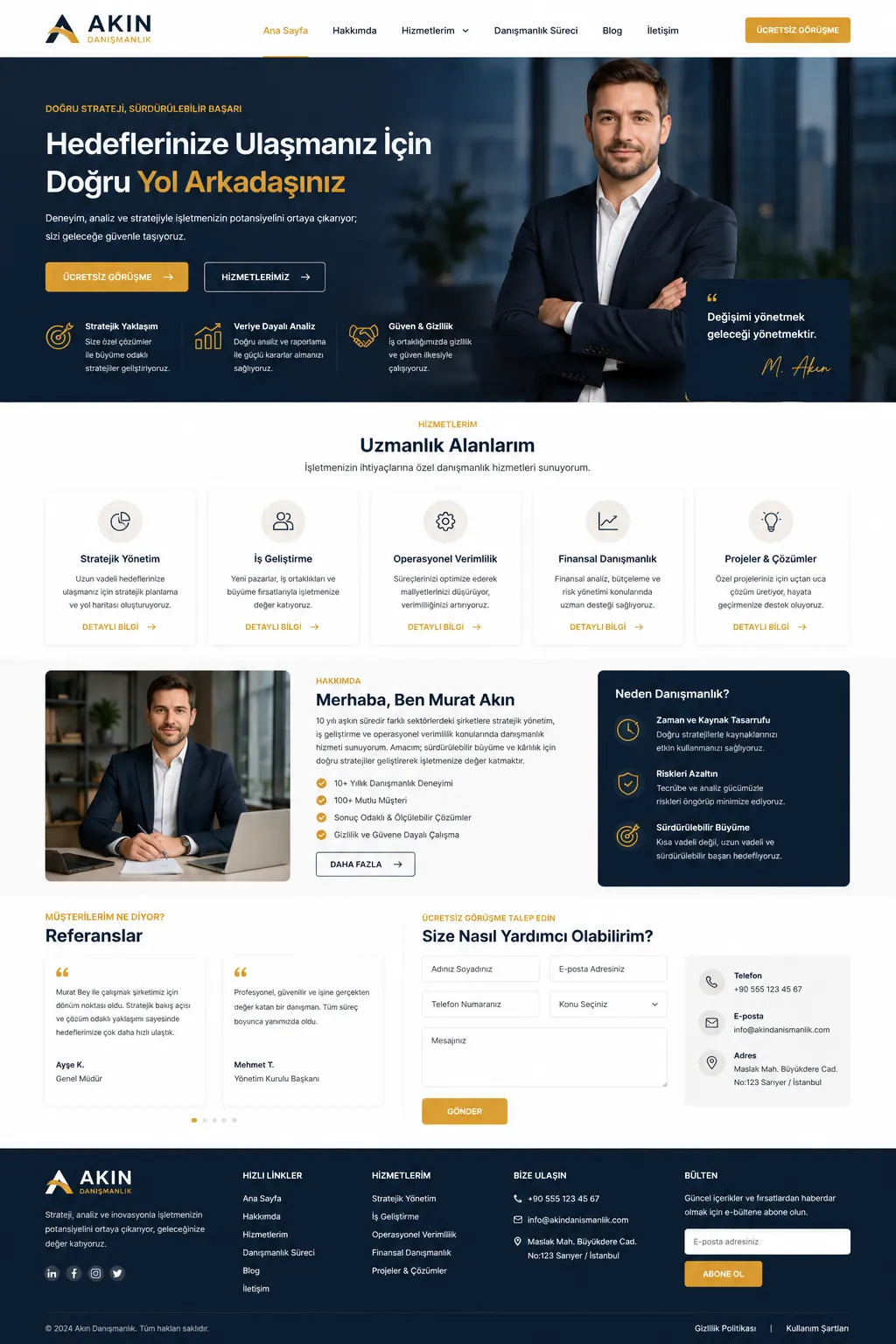 Danışmanlık web sitesi arayüzü