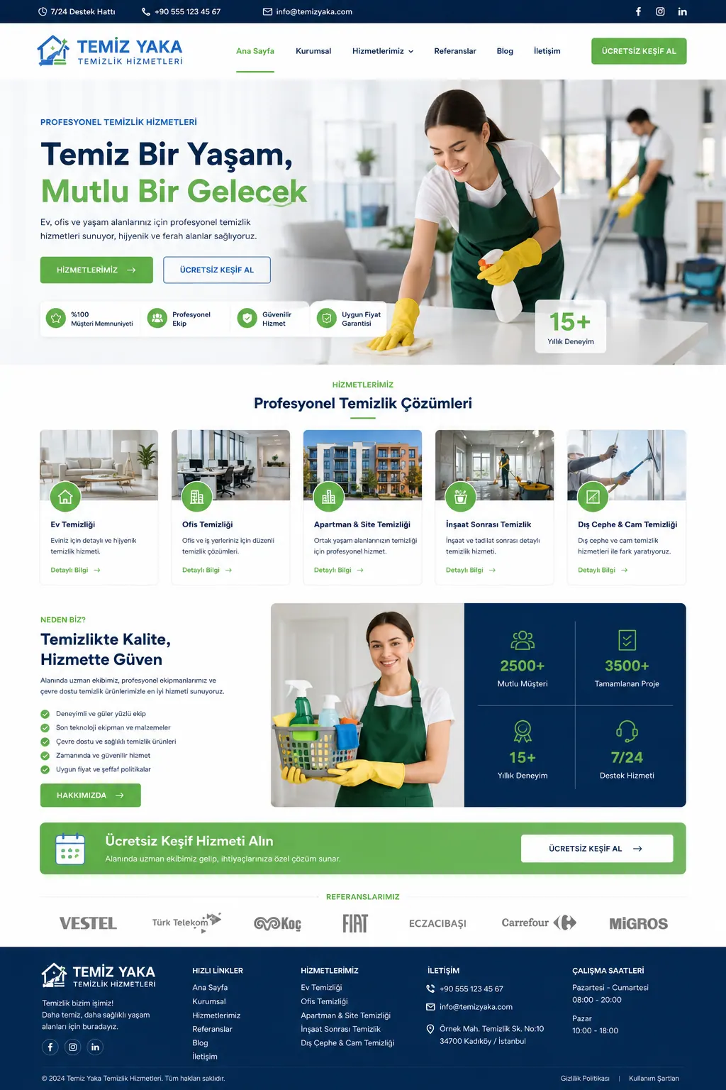 Temizlik hizmetleri web sitesi arayüzü