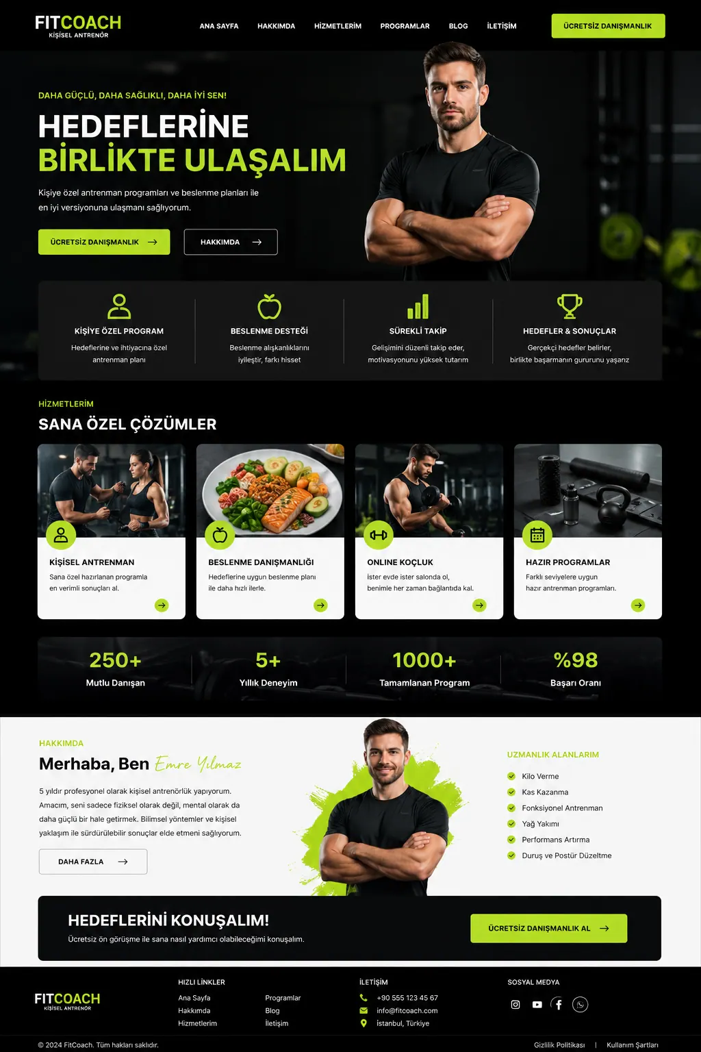 Spor ve koçluk web sitesi arayüzü