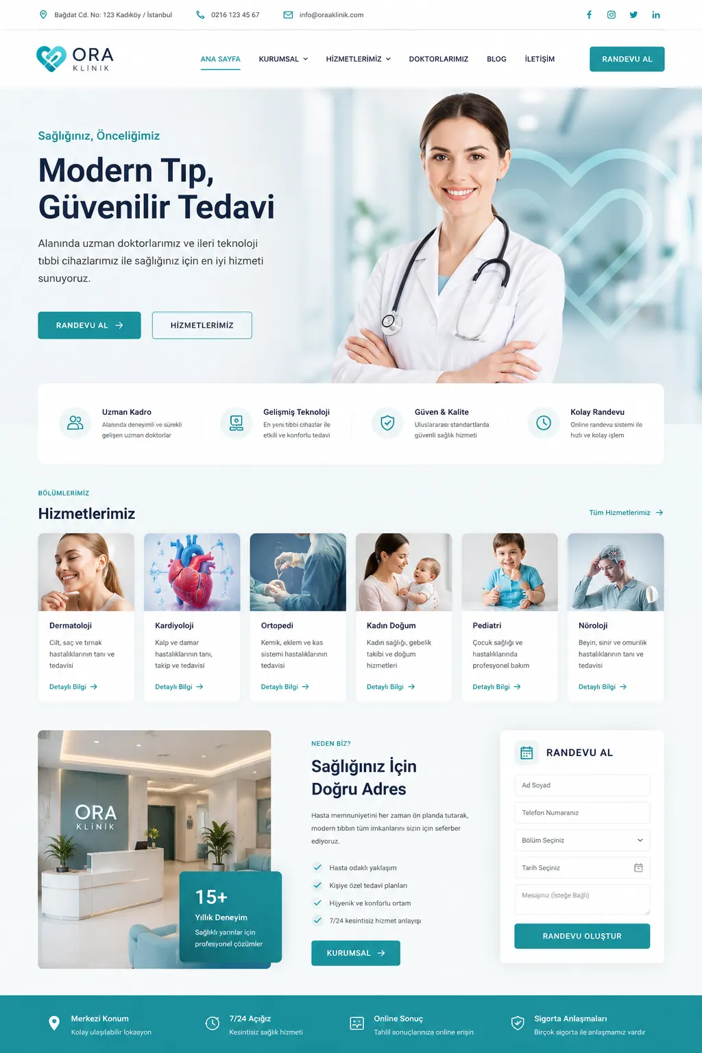 Klinik web sitesi arayüzü